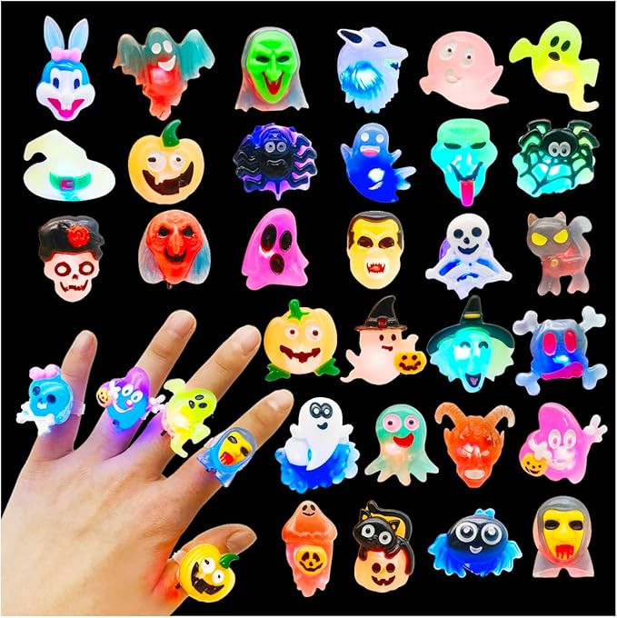 Cherislpy 24 Pcs Halloween LED Light Up Rings Toys Grow in the Dark Ring Bulk Toys for Kids Hallo... | Amazon (US)