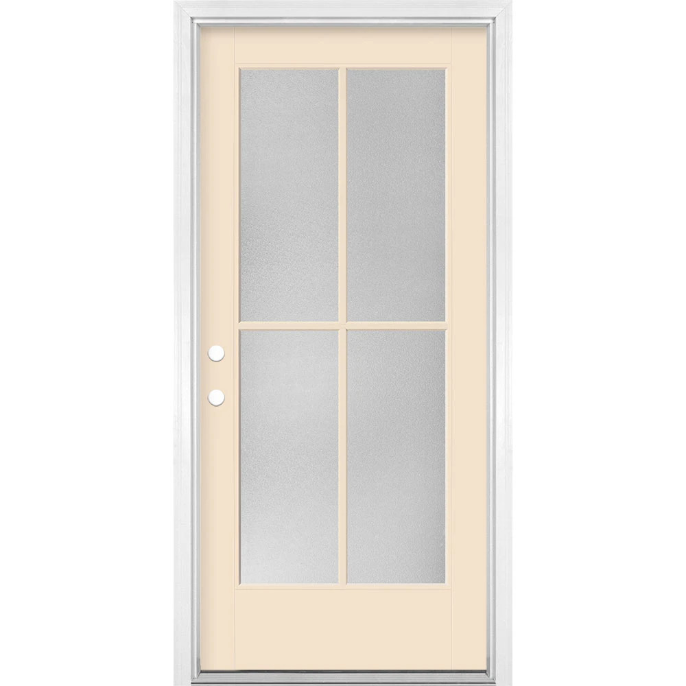 Masonite 36-in x 80-in x 4-9/16-in Fiberglass Full lite Left-hand inswing Bisque Painted Prehung Front Door with Brickmould Insulating core in Brown | Lowe's