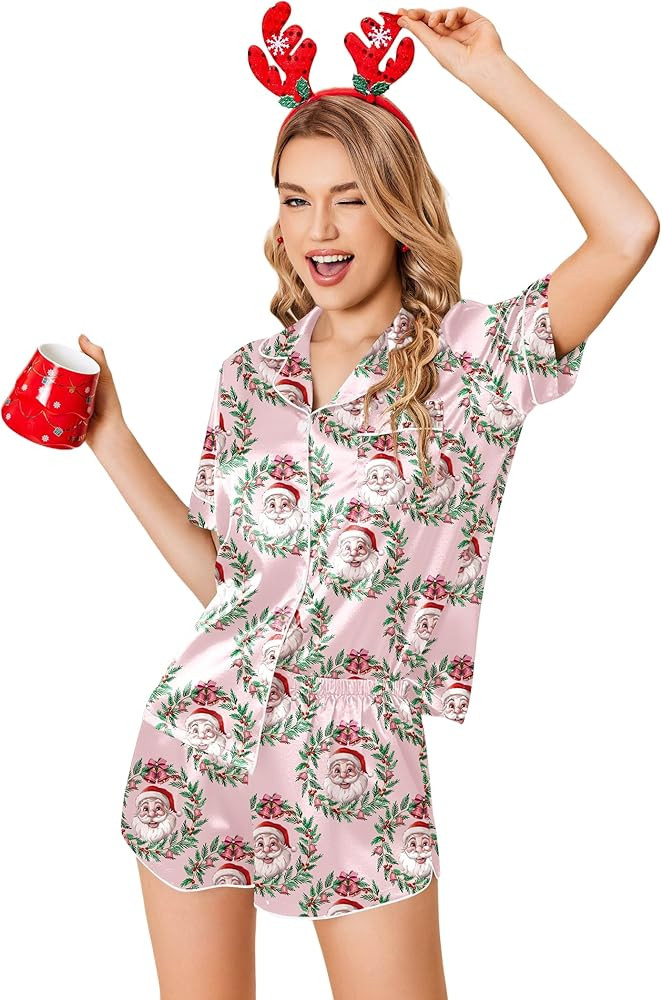 Ekouaer Womens Silk Satin Pajamas Set Short Sleeve Sleepwear Button Down Loungewear 2 Piece Pjs S... | Amazon (US)