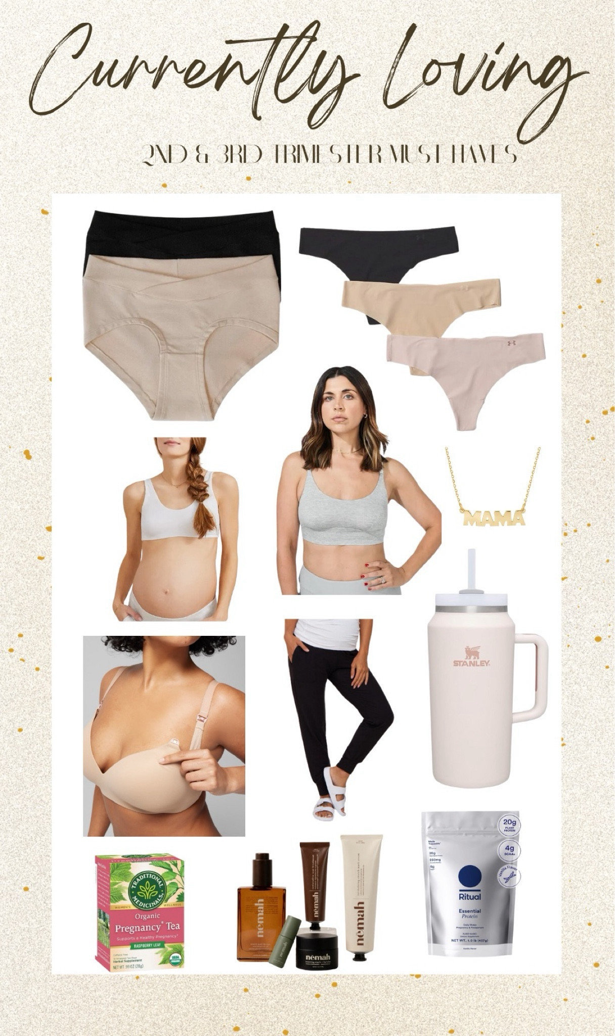 My 2nd and now 3rd trimester favorites/must haves! 
The below the belly undies are SO comfy especially at night! I sized up from my usual in the Under Armour thongs, so soft and stretchy. Getting all my fluids with my new 64oz Stanley…will be great for pp and breastfeeding! It’s been hard to meet my protein intake so I am supplementing with this shake to make sure I meet my daily requirement. 

Pregnancy, baby, breastfeeding, new mom, must haves, registry 

#LTKfindsunder100 #LTKbump #LTKbaby