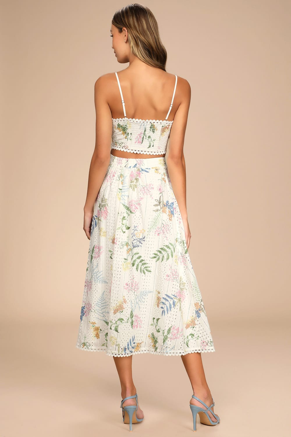 Sweet At Heart White Floral Embroidered Two-Piece Midi Dress | Lulus