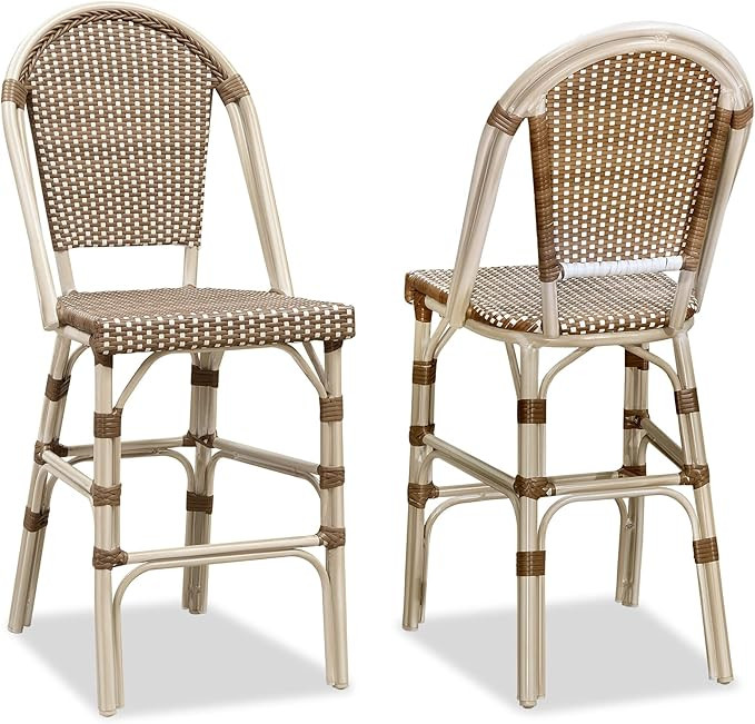 PURPLE LEAF French Counter Height Bar Stool Set of 2 25" White Print Finish Patio Bar Chairs with... | Amazon (US)