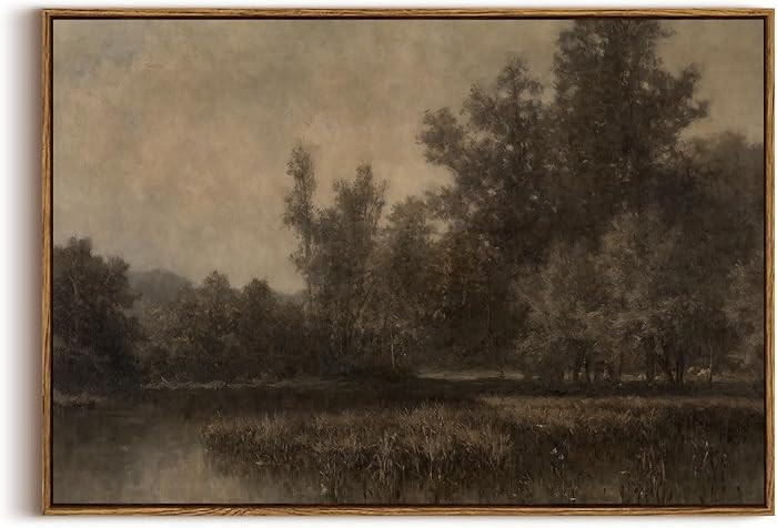 KISSFOX Vintage Framed Wall Art Moody Forest Lake Canvas Art Prints Rustic Farmhouse Fall Landsca... | Amazon (US)