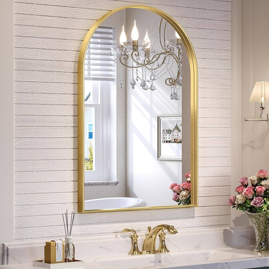 Mestikits 24" x 36" Gold Arch Mirror for Bathroom, Arched Wall Mirror, Vanity Mirror Gold Metal F... | Amazon (US)