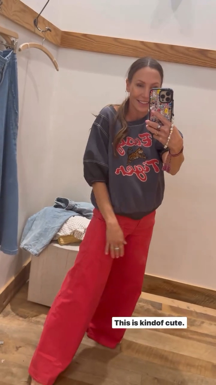 Loving this cute sweater and red jeans from anthro! Size 25 in pants and small in shirt 

#LTKSeasonal #LTKStyleTip #LTKOver40