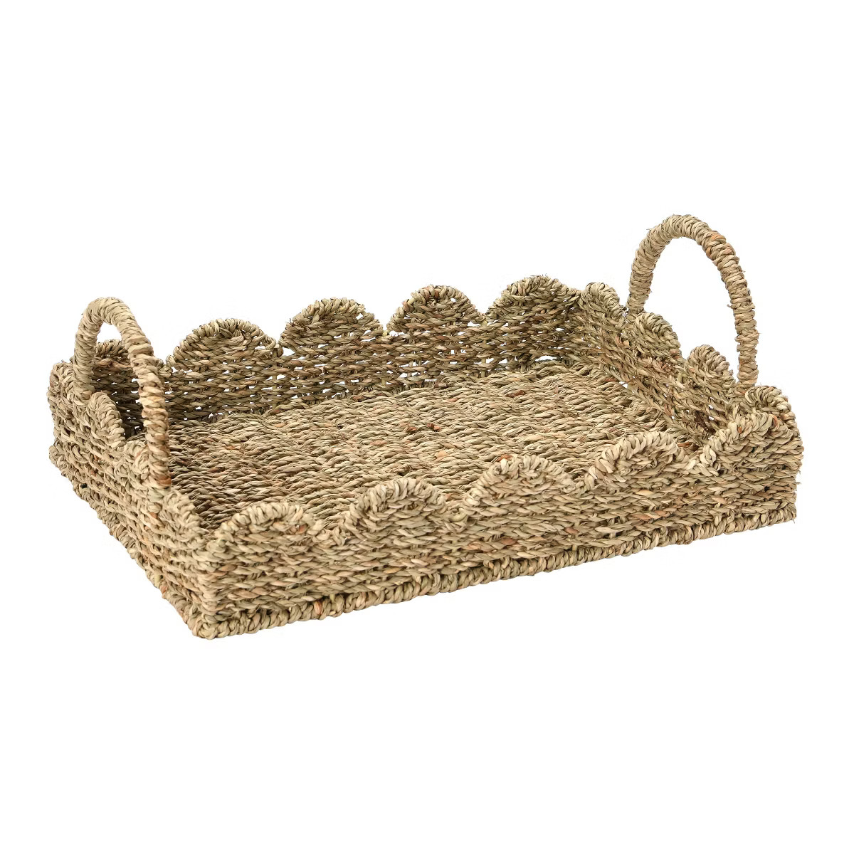 Household Essentials Tray with Scalloped Edge Seagrass: Multicolored Wicker Decorative Basket Tra... | Target