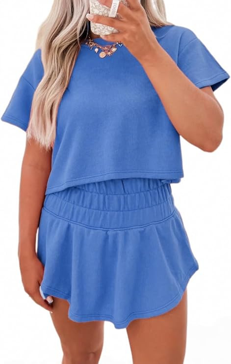 Chvity Women's Summer Skort Set Trendy Casual Solid Cropped Tee and Skort Matching Lounge Outfits... | Amazon (US)