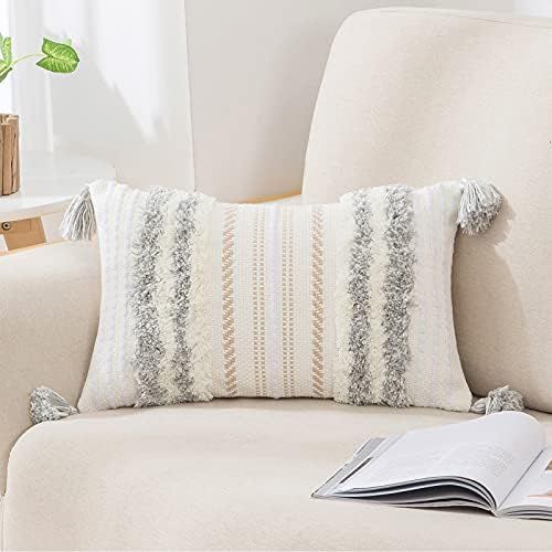 decorUhome Boho Light Grey Cushion Covers 30x50cm Decorative Tufted Tassel Woven Cushion Cover fo... | Amazon (UK)