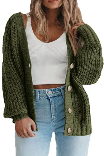 Eytino Womens Plus Size Cardigans Oversized Button Down Long Sleeve Chunky Knit Open Front Cardigans Sweater,1X Guacamole Green | Amazon (US)