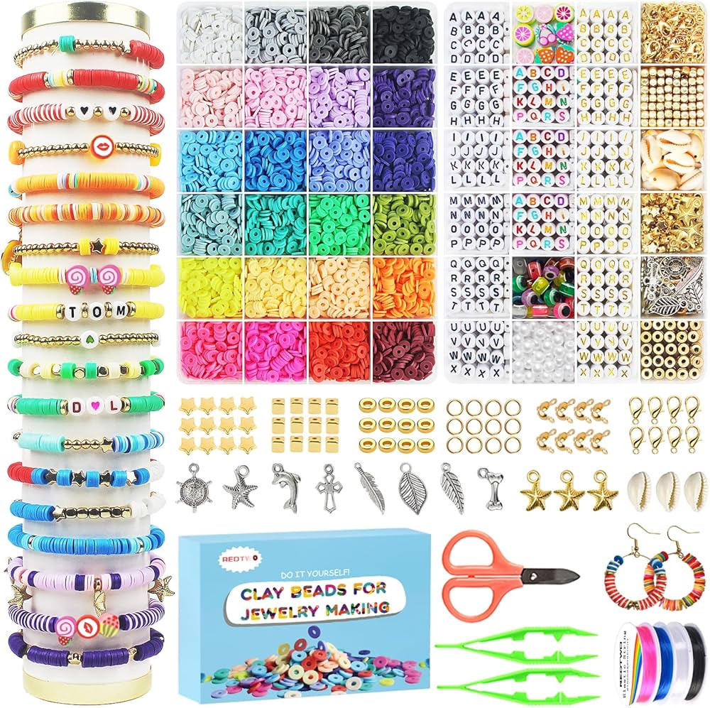 Redtwo 7200 Pcs Clay Beads Bracelet Making Kit, Preppy Friendship Flat Polymer Heishi Beads Jewel... | Amazon (US)