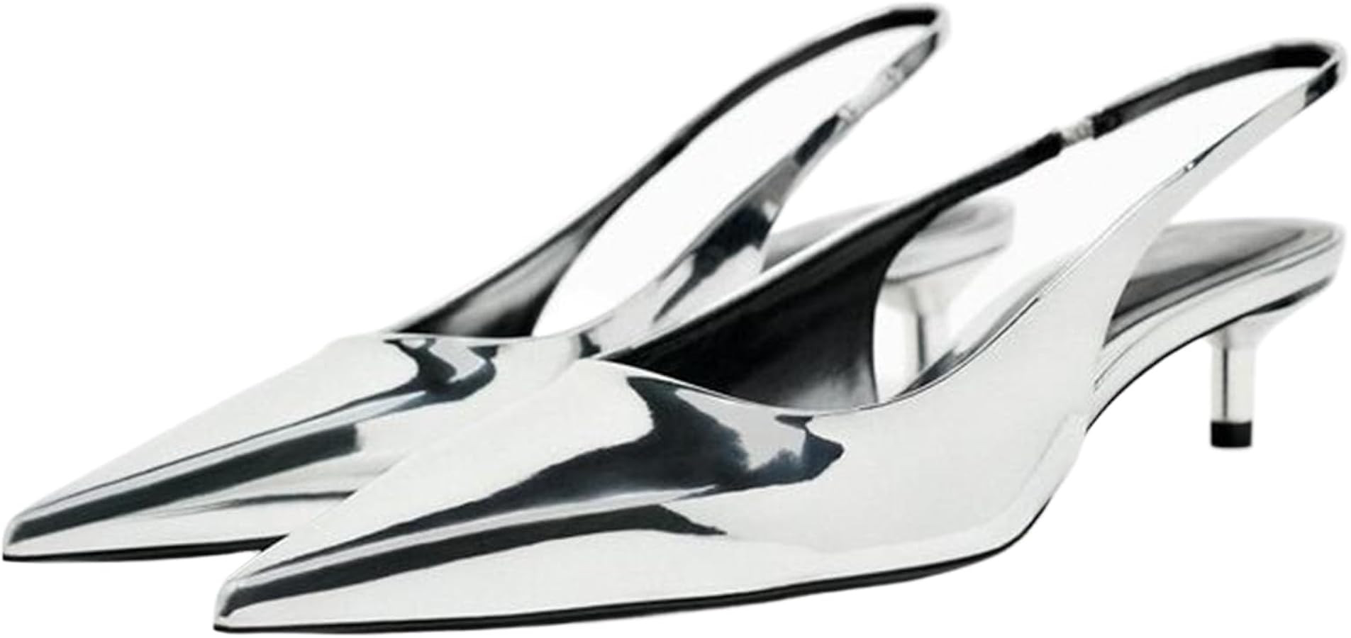 Slingback Kitten Heels for Women Pointed Toe Pumps Metallic Silver Heels | Amazon (US)