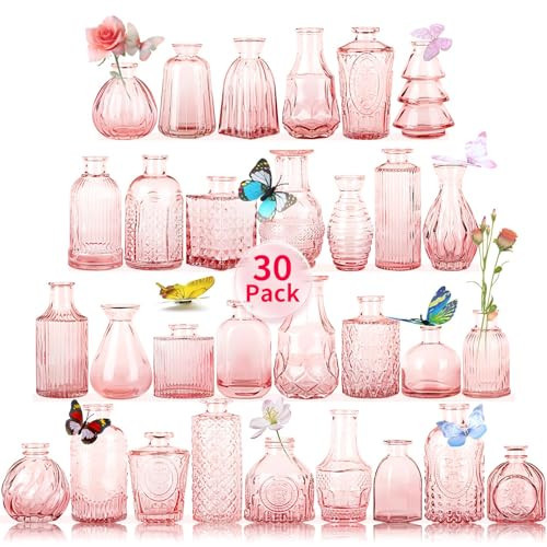 Glass Bud Vases in Bulk Set of 30 Pcs,Small Glass Vases for Flowers as Wedding Centerpieces for Tables,Clear Flower Vases Suitble for Wedding Decorations,Home Decor (Light Pink, 30 pcs) | Amazon (US)