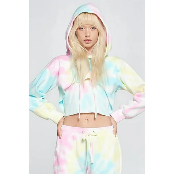 Women's Tie Dye Long Sleeve Cropped Hoodie Top | Walmart (US)