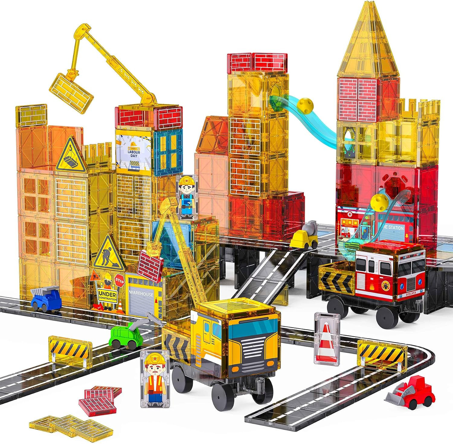Magnetic Tiles for Kids Ages 4-8 Construction Toys with Crane Marble Run | Amazon (US)