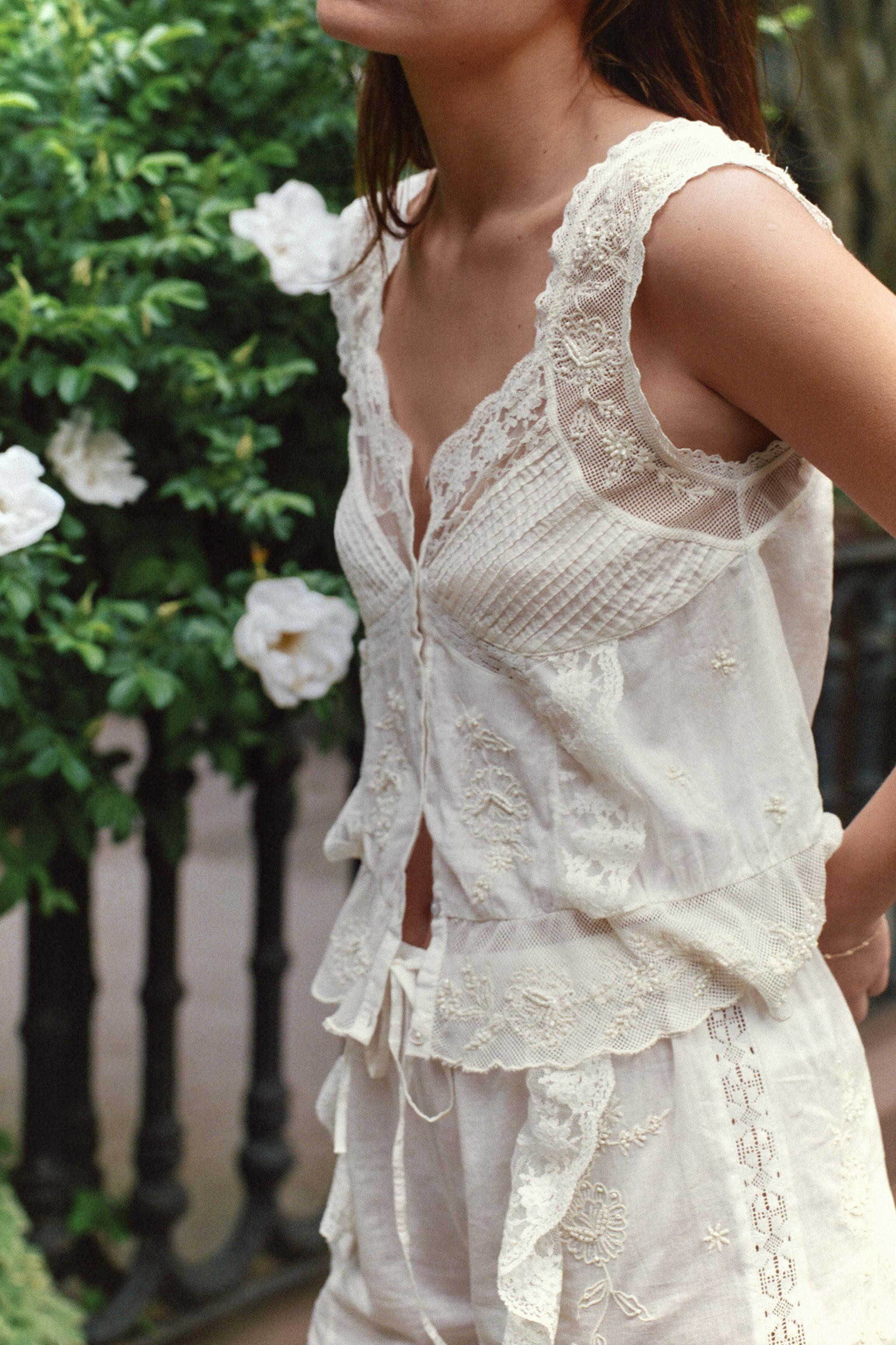 PLEATED BEADED EMBROIDERED TOP | Zara US