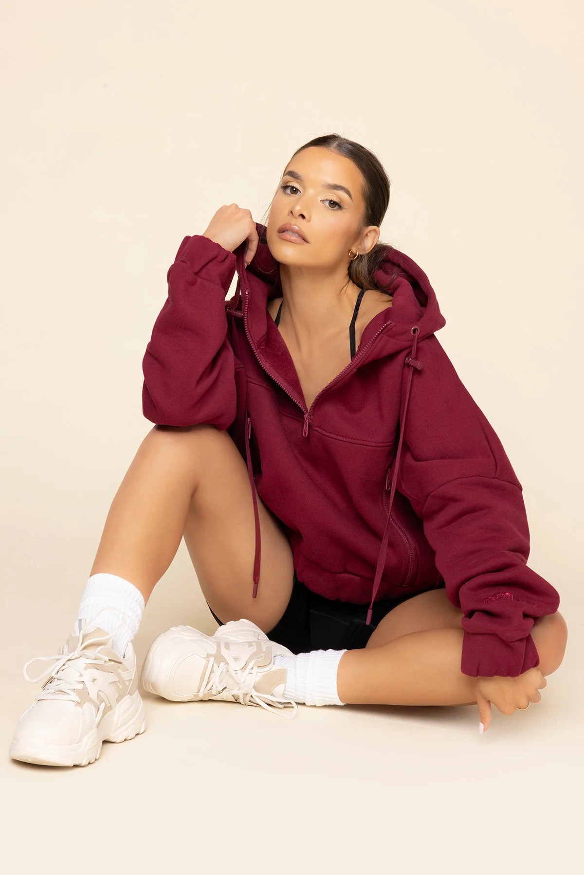 Half Zip Warm Up Hoodie - Crimson | POPFLEX