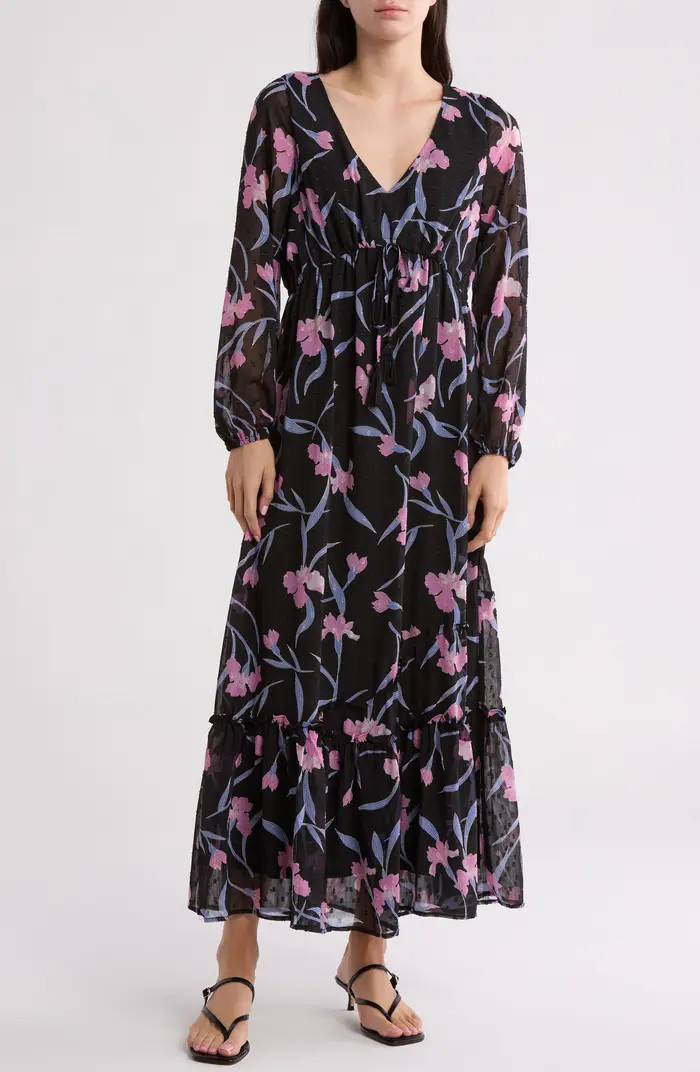 Floral Clip Dot Long Sleeve Maxi Dress | Nordstrom Rack