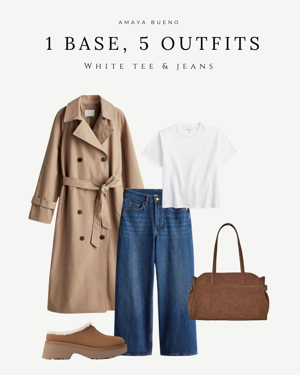1 base, 5 outfits: white tee and jeans edition 

Capsule wardrobe, neutral style, fall outfits