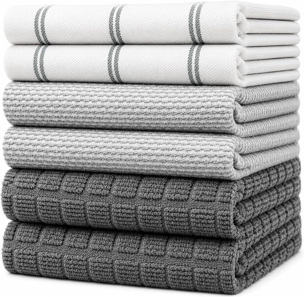 Premium Kitchen Towels 6 Pack 100% Cotton, 20"x28" Dish Towels - Grey Check | Amazon (US)