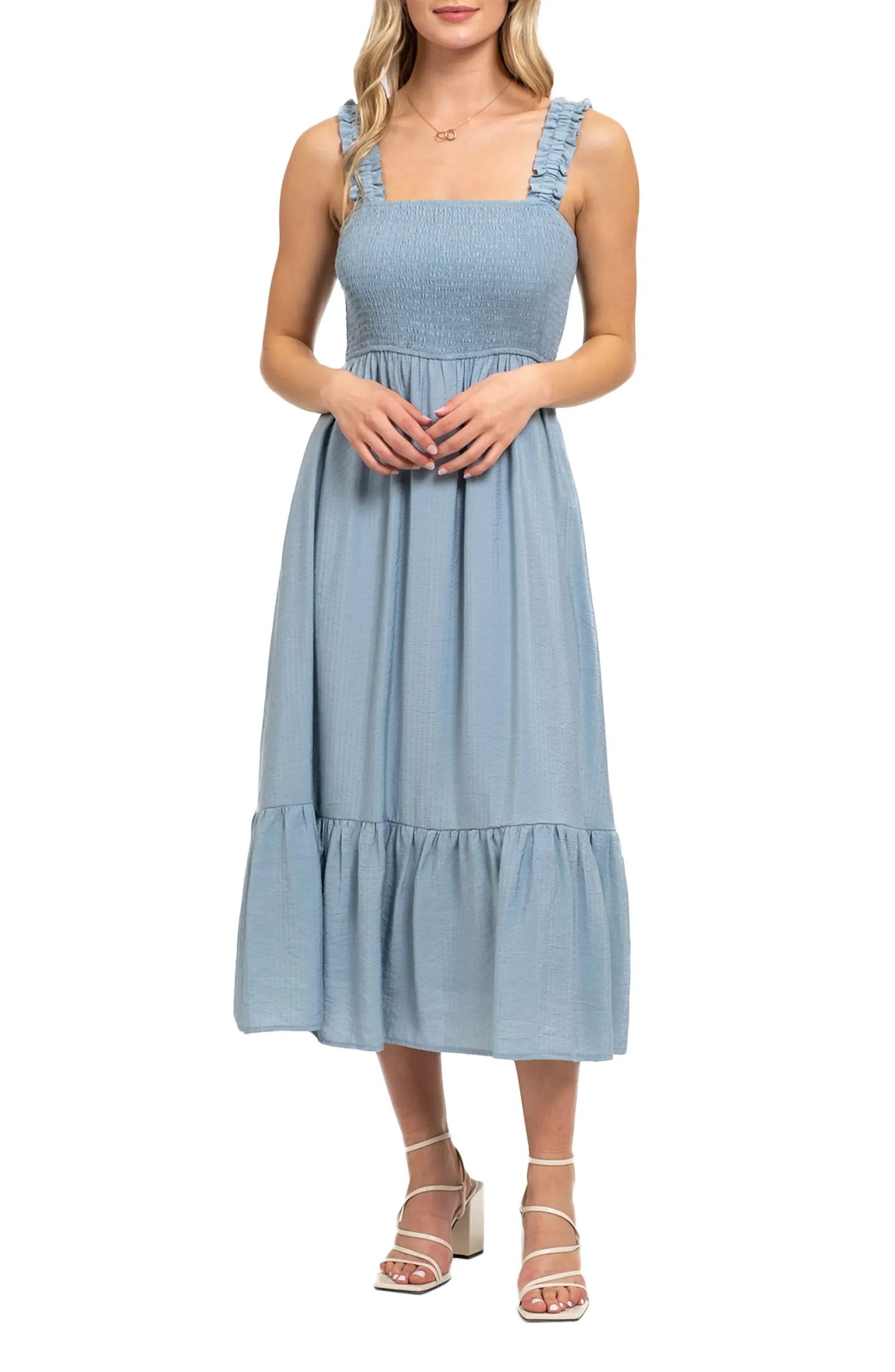 AUGUST SKY Smocked Empire Waist Midi Dress | Nordstromrack | Nordstrom Rack