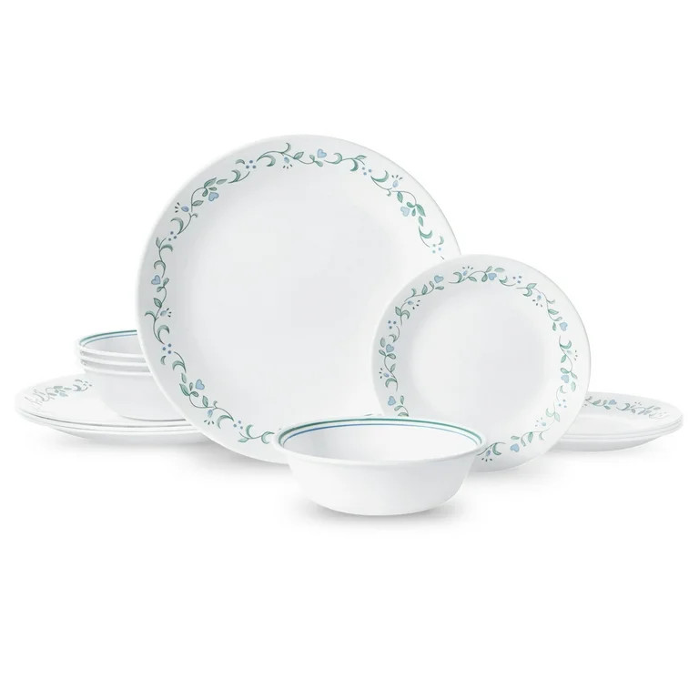 Corelle Country Cottage, White and Green Round 12-Piece Dinnerware Set | Walmart (US)