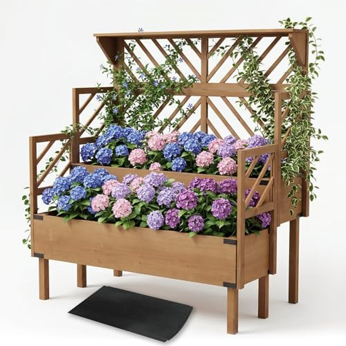 ketive 2 Tier Raised Garden Bed with Trellis & Top Shelf, Elevated Wooden Planter Box for Vegetables Flowers Herbs, Outdoor Vertical Gardening Planter for Backyard Patio Balcony | Amazon (US)