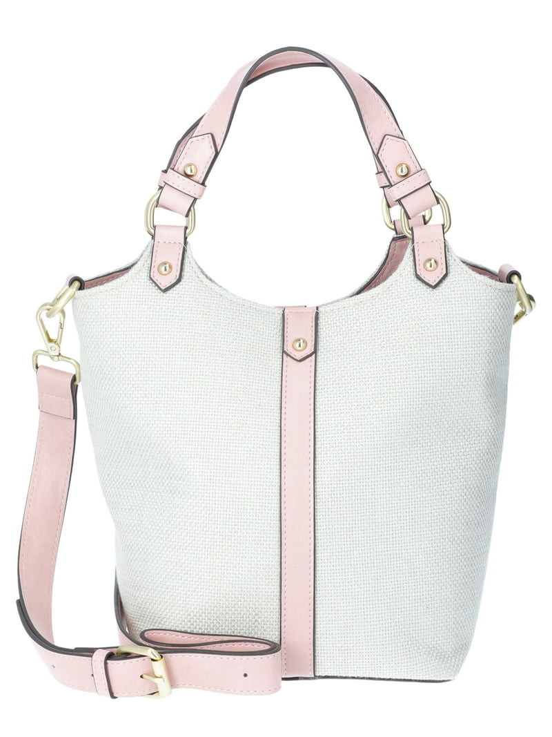 Time and Tru Women's Juniper Bucket Bag, Natural Canvas/Seashell Pink | Walmart (US)