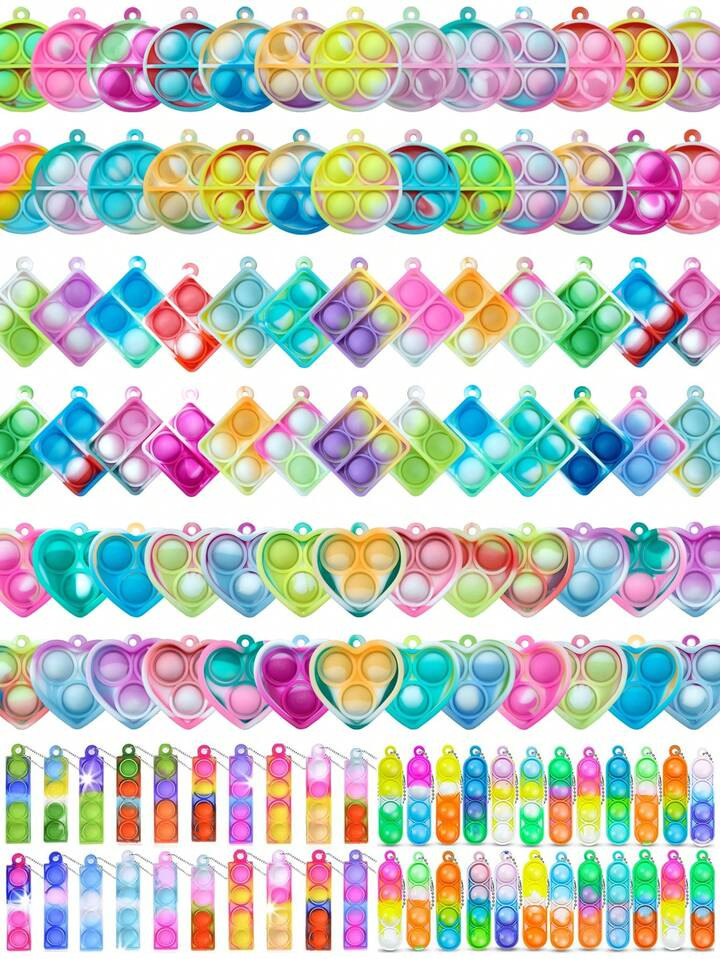 24/48pcs/Set FDA Silicone Random Color Mini Squeeze Pop Toy With Chain, Party Favors, Sensory Toys For Teens & Adults, Round Bar/Rectangle Bar | SHEIN