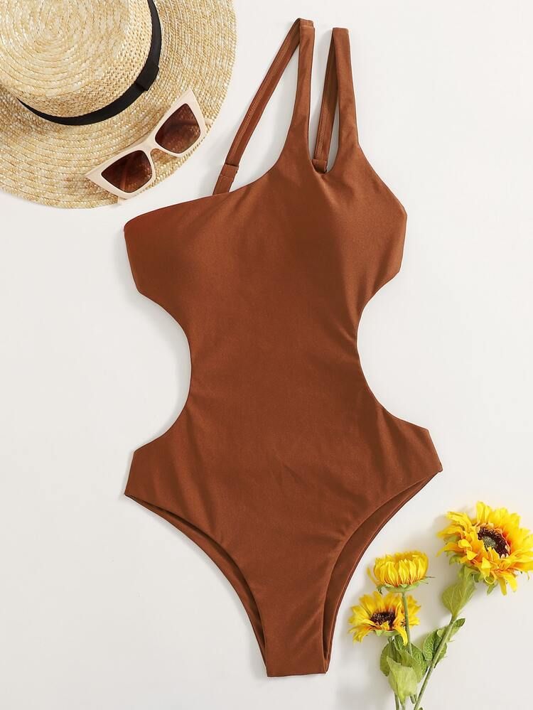 Cut Out One Shoulder One Piece Swimsuit | SHEIN
