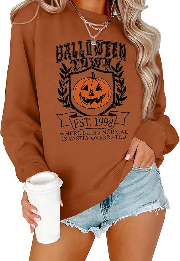 Halloweentown University Sweatshirt for Women Halloween Town 1998 Hocus Pocus Graphic Shirt Pumpk... | Amazon (US)