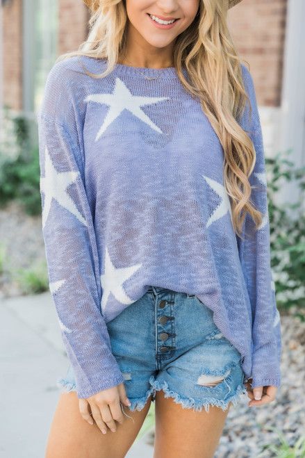 You've Got The Time Lilac Star Printed Pullover | The Pink Lily Boutique