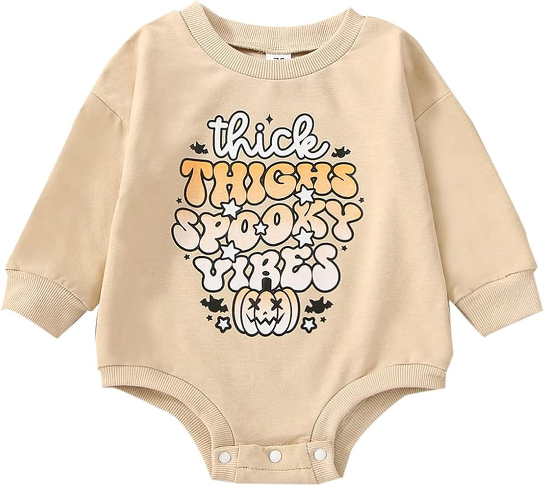 Baby Halloween Outfit Girl Boy Pumpkin Sweatshirt Romper Oversized Long Sleeve Onesie Fall Hallow... | Amazon (US)