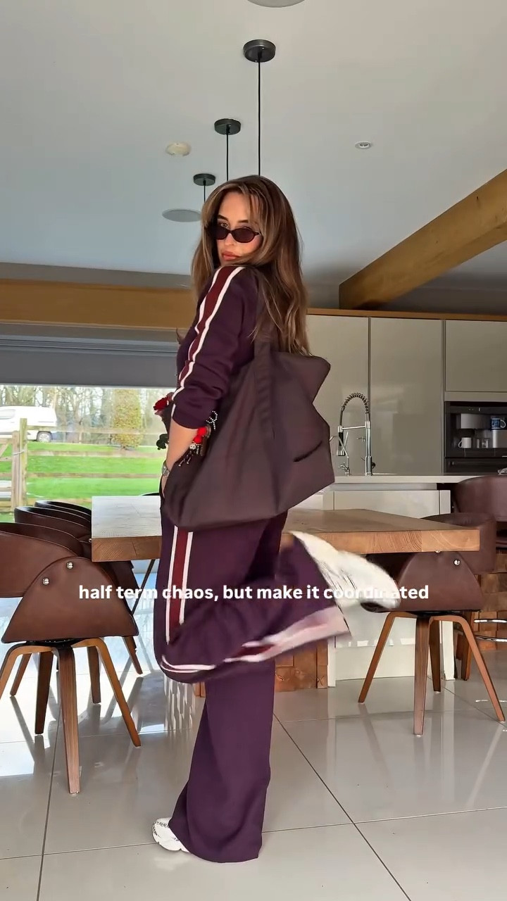 She’s not a regular mom she’s a cool mom 💁🏼‍♀️ Half term uniform ✔️ Comfy, chic & coordinated. What a dreamy combo! 🫶🏻 
Comment LINK if you’d like a link to the tracksuit 😘 x