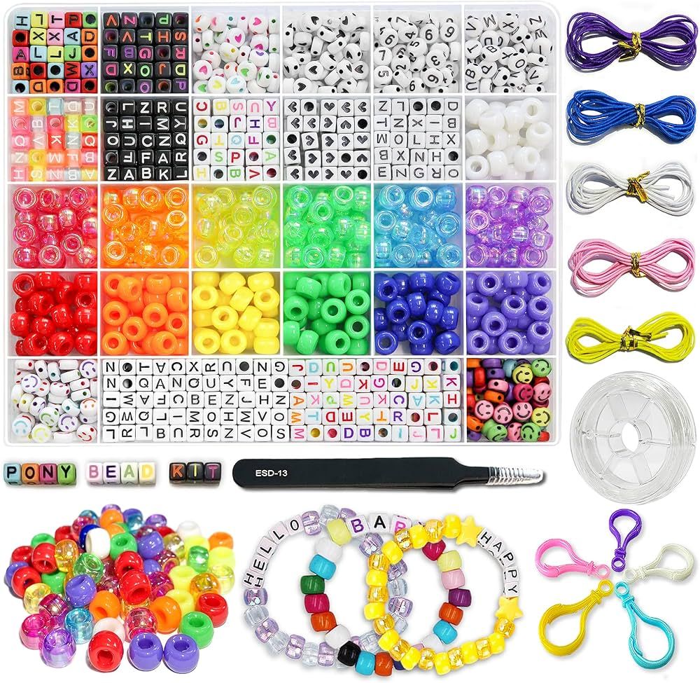 LIS HEGENSA 1300 Pcs DIY Childrens Crafts Beads Friendship Bracelet Kit, with Pony Beads Letter B... | Amazon (US)