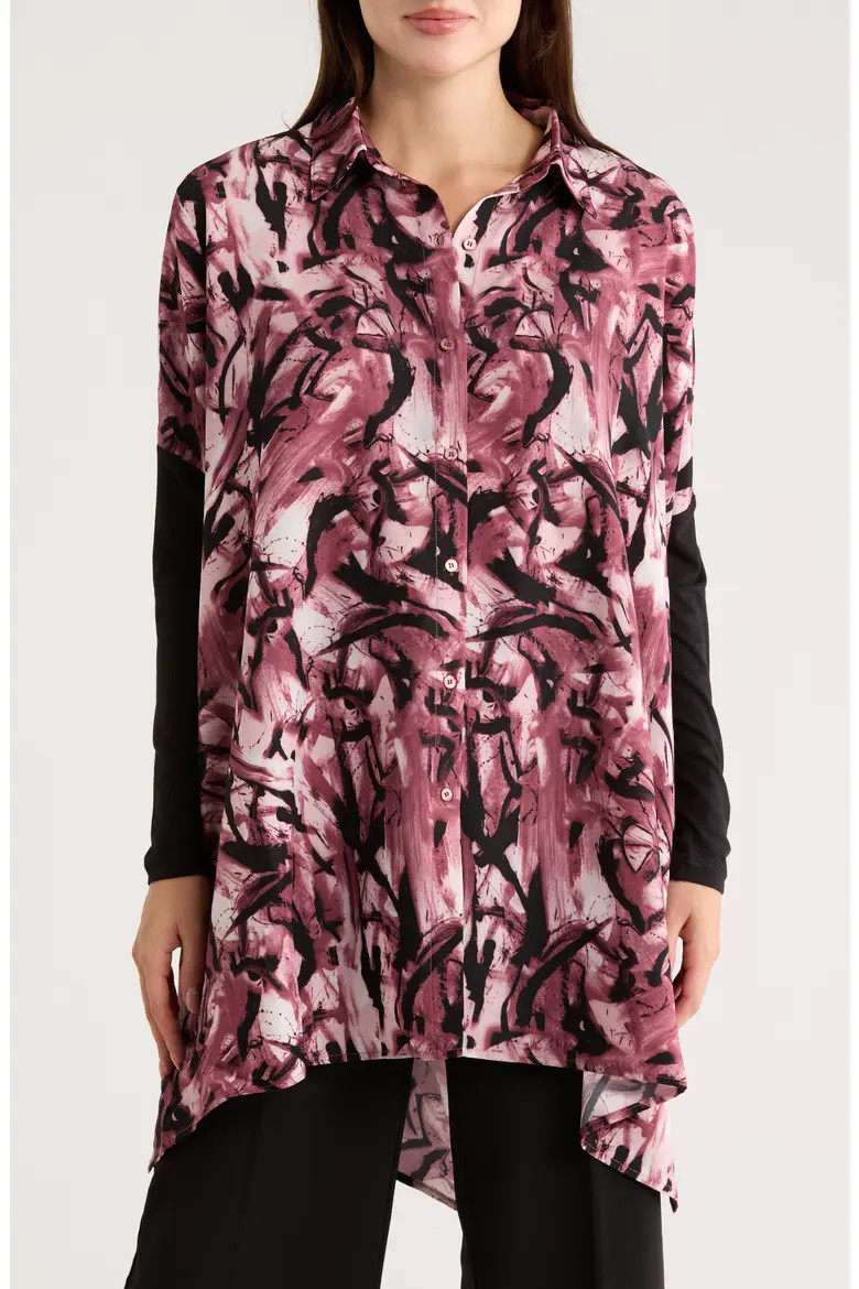 Oversize Long Sleeve Mixed Media Button-Up Shirt (Women) | Nordstromrack | Nordstrom Rack