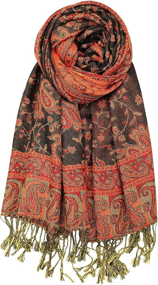 Achillea Soft Silky Reversible Paisley Pashmina Shawl Wrap Scarf w/Fringes | Amazon (US)