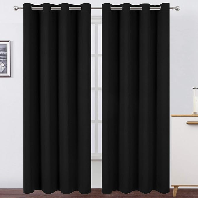 Blackout Curtains 52 x 84 inches Long Black Curtains Set of 2 Panels Thermal Insulated Room Darke... | Amazon (US)
