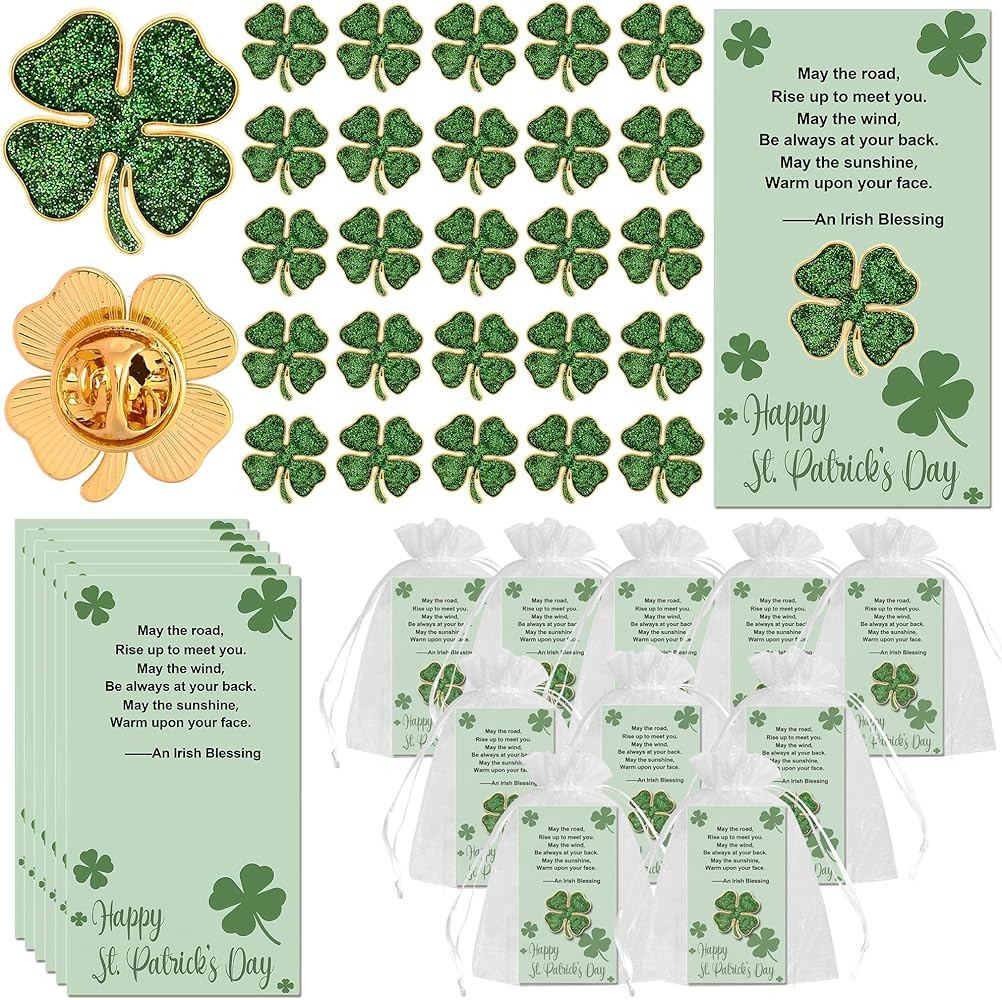 25/50/100 Sets St. Patricks Day Lapel Pins Bulk Four Leaf Clover Pins Irish Shamrock Pin Brooches... | Amazon (US)