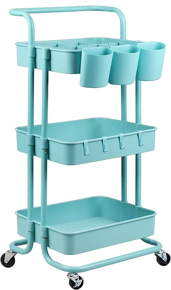 alvorog 3-Tier Rolling Utility Cart Storage Shelves Multifunction Storage Trolley Service Cart wi... | Amazon (US)