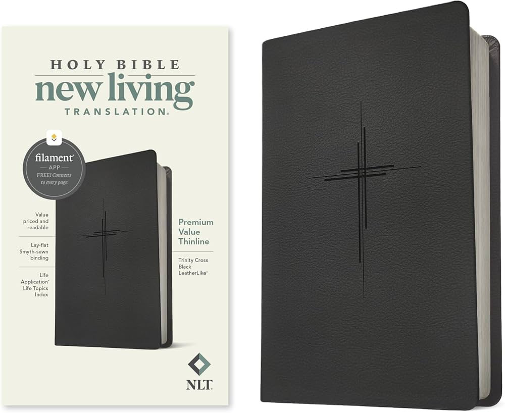 NLT Premium Value Thinline Bible, Filament Enabled (LeatherLike, Trinity Cross Black) | Amazon (US)