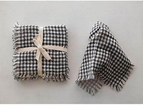 Creative Co-Op Black and White Square Cotton Fringe Trim Napkin, Black & White Gingham | Amazon (US)