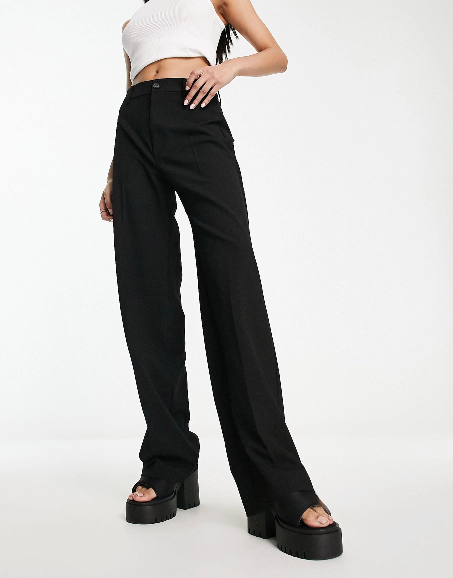 Pull&Bear wide leg linen pants in black | ASOS (Global)
