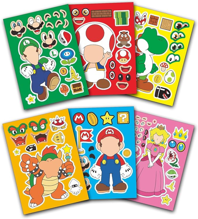 36Pcs Mario Make-a-Face Stickers - Fun Craft Project for Kids with 6 Designs Characters - Perfect... | Amazon (US)
