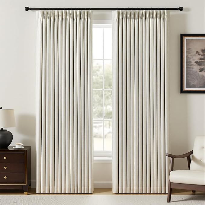 YZ HOME Pinch Pleated Linen Curtains 100% Blackout 90 Inches Long for Living Room Bedroom, Memory... | Amazon (US)