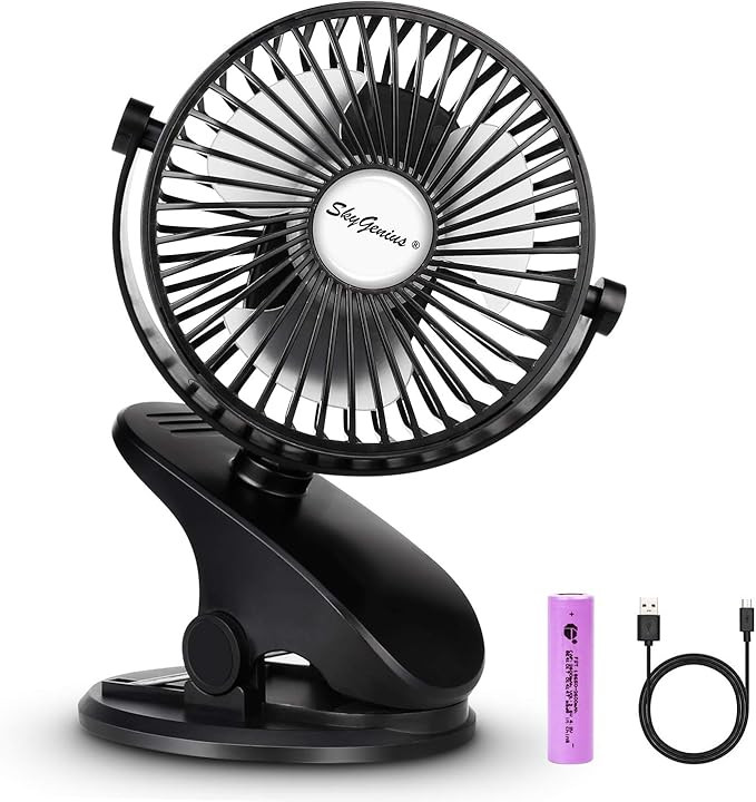 SkyGenius Battery Operated Stroller Fan, Rechargeable USB Powered Mini Clip on Desk Fan | Amazon (US)