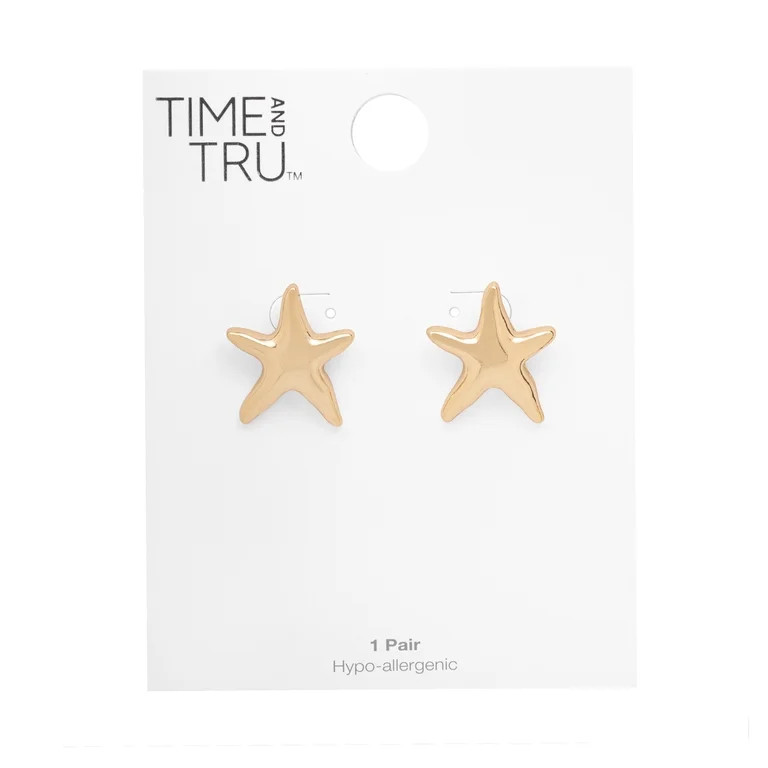 Time and Tru Women's Gold Tone Starfish Stud Earrings | Walmart (US)