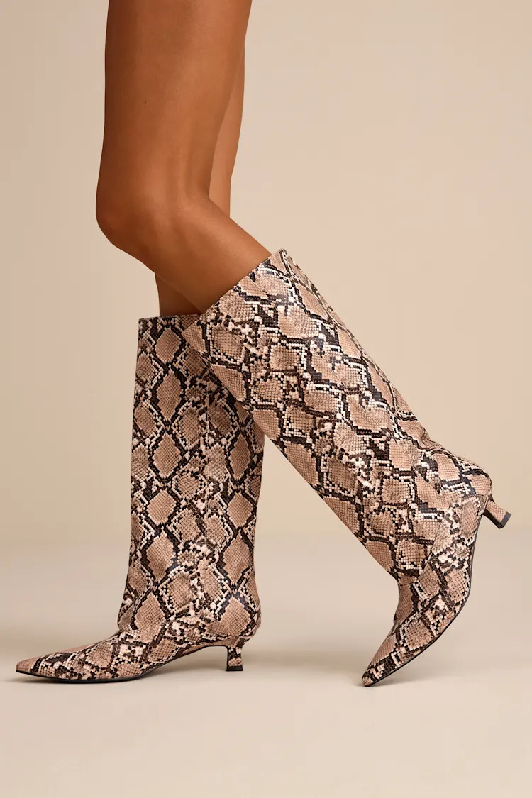 Alexandria Snake Knee-High Kitten Heel Boots | Lulus