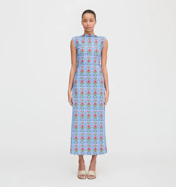 Blue Floral Block Stripe Jersey | Hill House Home US