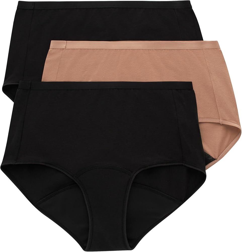 Hanes Women's Comfort, Period. Briefs, Super Leak Post-Partum & Period Underwear, 3-Pack | Amazon (US)