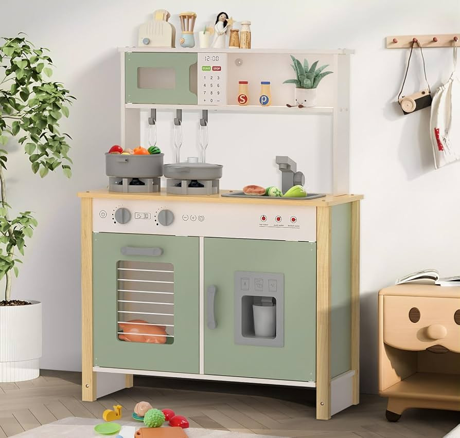 Kids Play Kitchen, Wooden Kitchen Playset for Kids Ages 3+ with Realistic Lights, Sounds, Stove, ... | Amazon (US)